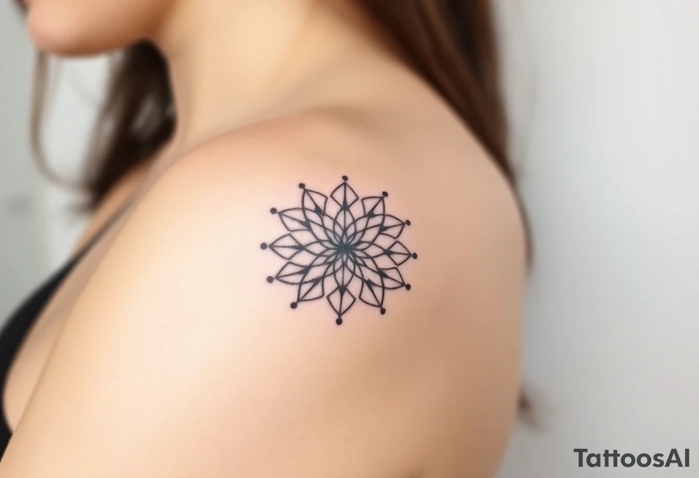 A Flower of Life pattern with delicate dot work shading placed in cyrcle tattoo idea