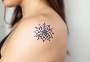 A Flower of Life pattern with delicate dot work shading placed in cyrcle tattoo idea