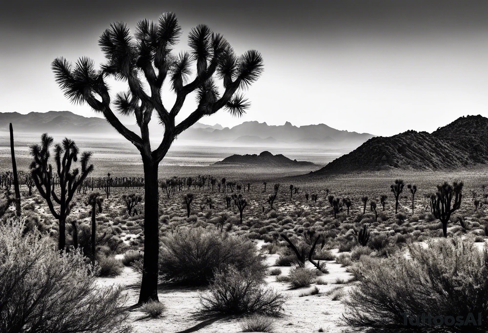 Joshua tree and bushes tattoo idea