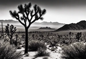 Joshua tree and bushes tattoo idea