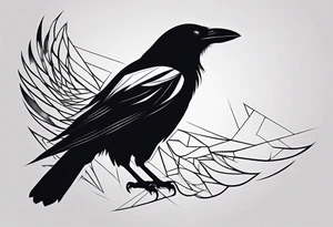 silhouette of a crow with half open wings
every line must be straight
leftside of the body geometric
rightside of the body real tattoo idea