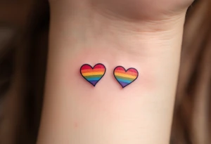 Tiny rainbow hearts behind each ear to honor love in every shade. tattoo idea