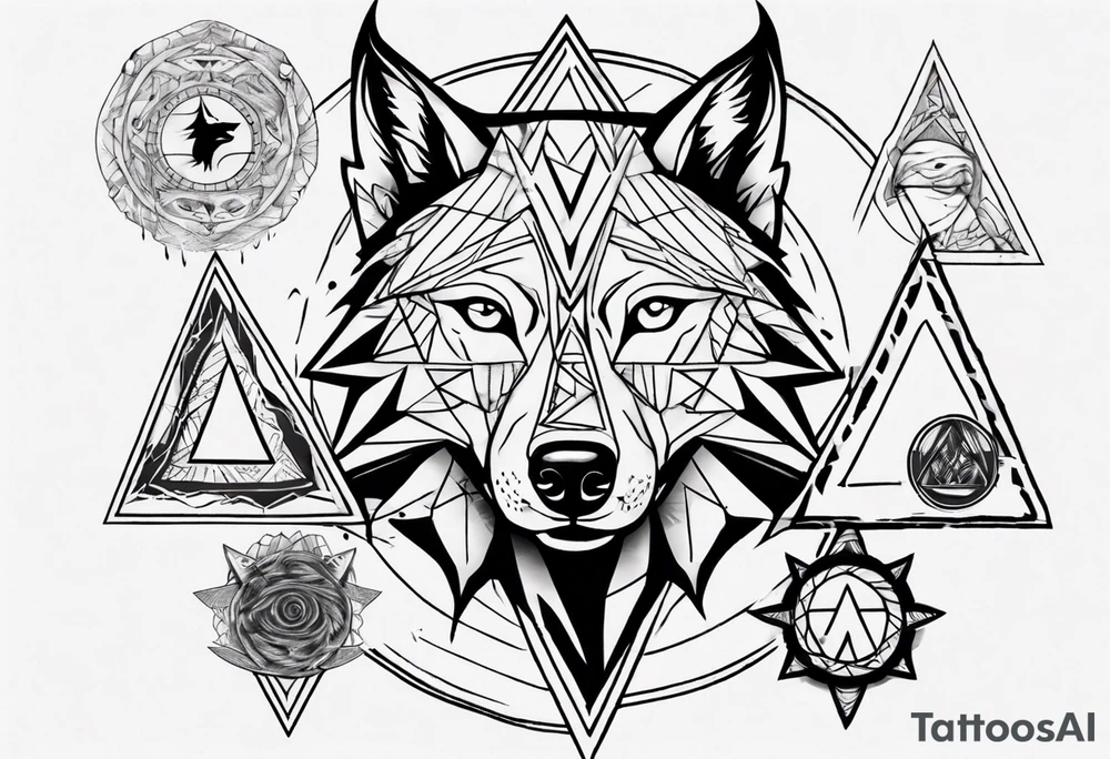 wolf head with triangle on forehead and circle in the background tattoo idea wolf head with triangle on forehead and circle in the background tattoo idea