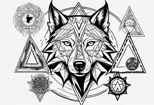 wolf head with triangle on forehead and circle in the background tattoo idea
