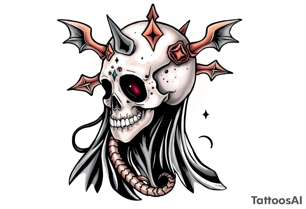 mystical  bringer of death head tattoo idea