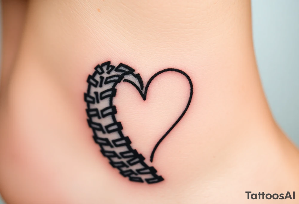 A tractor’s tire track forming a heart shape, symbolizing passion for farming and agriculture tattoo idea