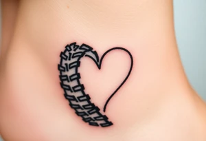 A tractor’s tire track forming a heart shape, symbolizing passion for farming and agriculture tattoo idea