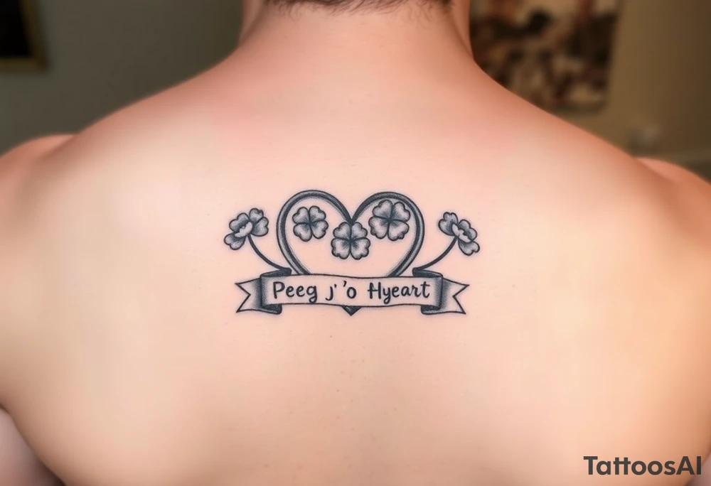 Cute Heart with shamrocks and a banner that says "Peg 'o My Heart" tattoo idea
