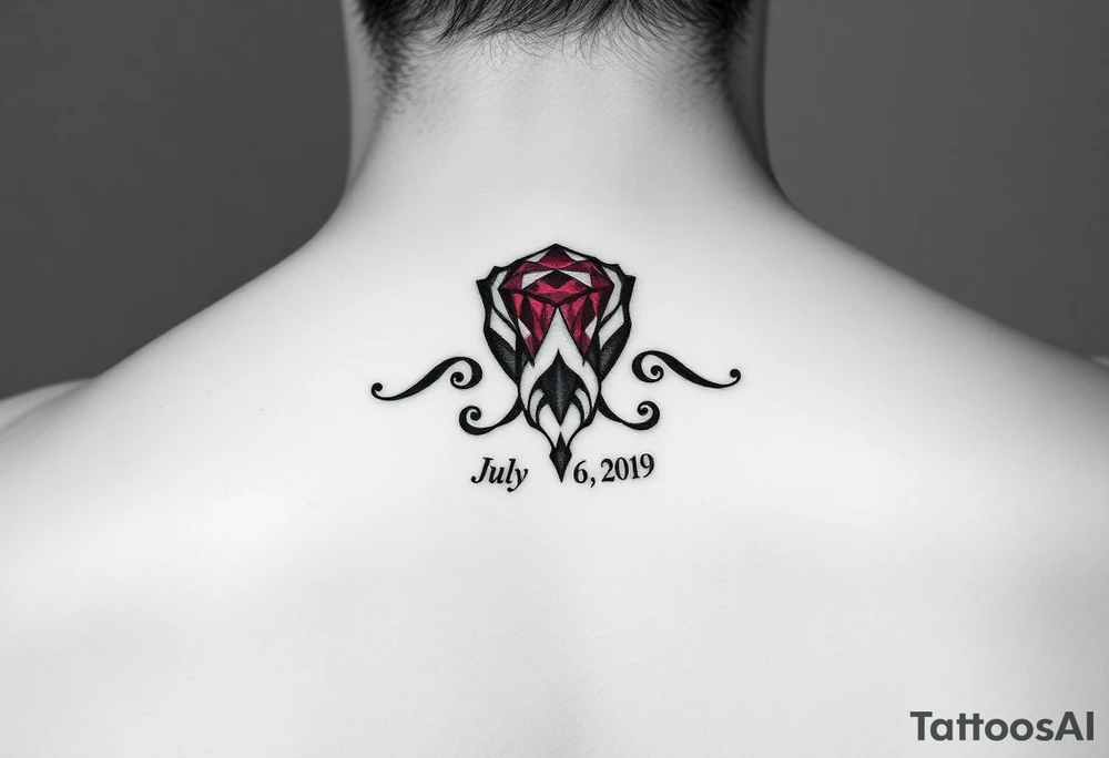 Ruby gemstone with the birthday July 6, 2019 to fit on lower ankle tattoo idea