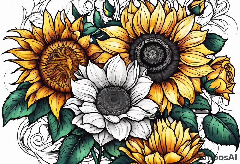 flower rose , sunflower, animal tattoo idea