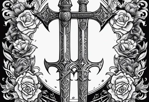 sword with satanic symbols tattoo idea