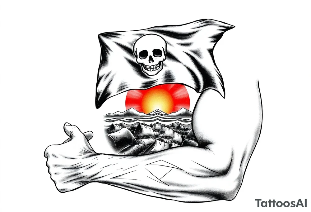 pirate flag, sun rise, tattoo idea