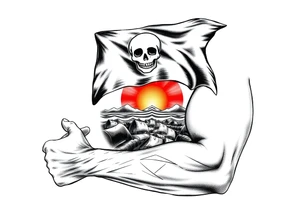 pirate flag, sun rise, tattoo idea