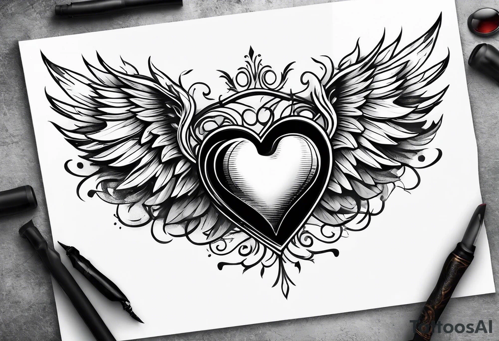 heart with wings surrounded with wings tattoo idea