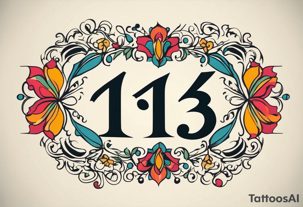 I would like a tattoo design featuring the number '13' in a colorful old school style. The tattoo should be approximately 7-8 centimeters in size. It symbolizes the date my daughter was born in March 2013. Please make it bold and vibrant, with classic old school elements like shading, outlines, and maybe some subtle details that hint at a lucky or meaningful number. tattoo idea