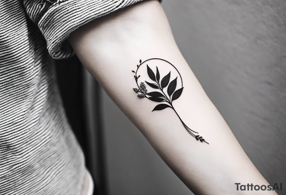 Here’s a description for the fourth idea:

	Minimalist black-and-white tattoo above the inner elbow, featuring an open circle with a small sprouting seed or budding plant inside, symbolizing new life and growth. From the seed, a fine, delicate lifeline extends outward, representing the journey of parent and child together. The design uses thin, clean lines for a simple, elegant, and symbolic look. tattoo idea