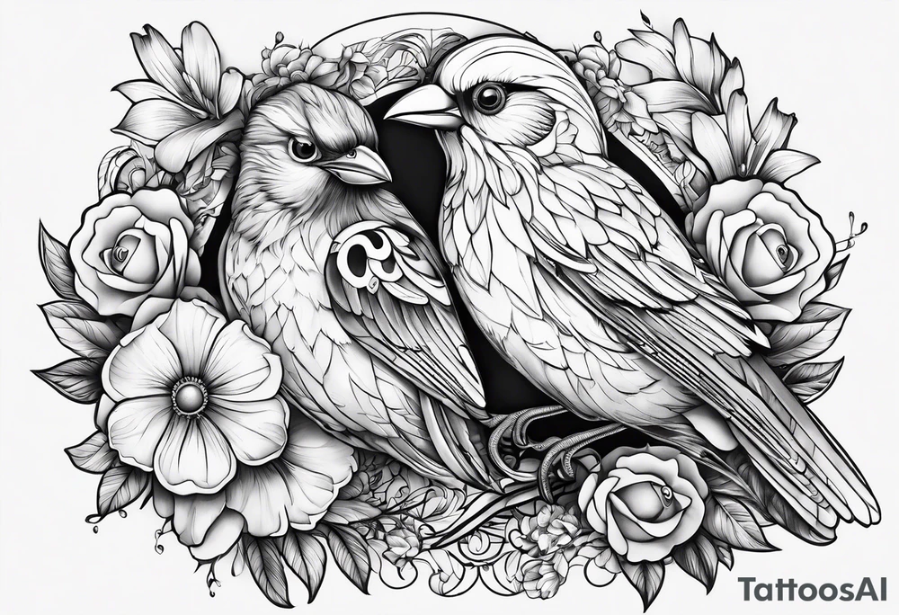 Bird and flowers tattoo idea