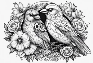 Bird and flowers tattoo idea