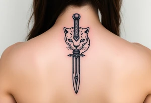 mystical panther around an ancient dagger with jeweled hilt tattoo idea