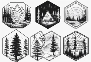 A hexagon with a coniferous forest extending beyond the boundary of the figure tattoo idea