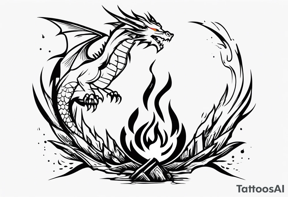 Campfire with a flame. The flame transforming into a dragon. Also the fire writes 'may death find you alive'. tattoo idea