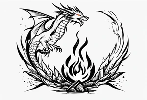 Campfire with a flame. The flame transforming into a dragon. Also the fire writes 'may death find you alive'. tattoo idea