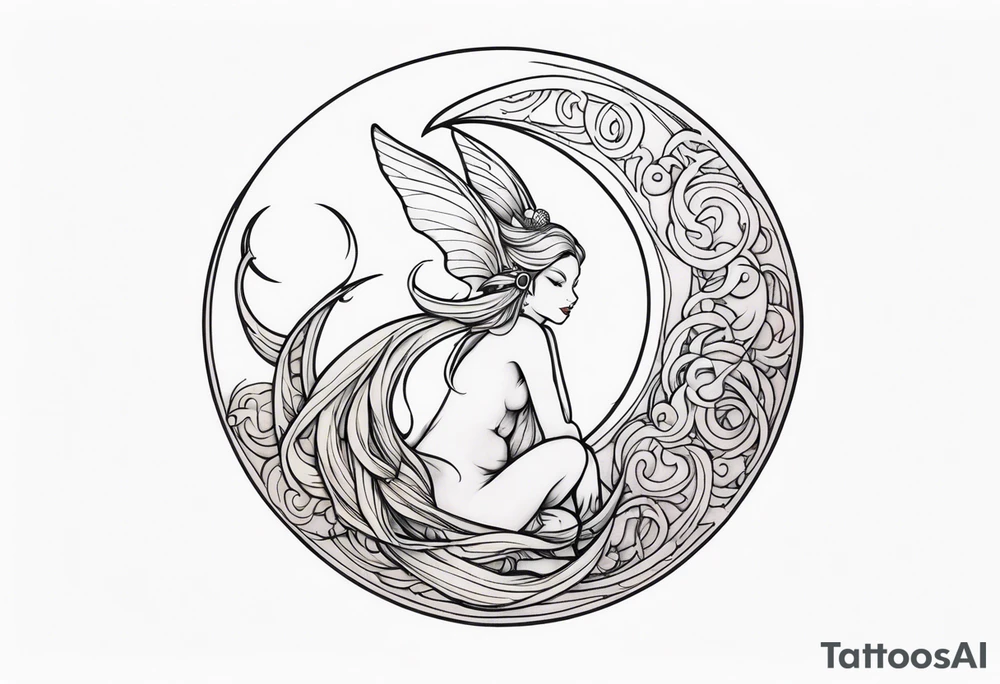 Moon fairy dragon tattoo idea