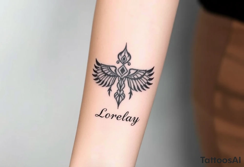 Crea un diseño significativo sobre la cultura egipcia y que tenga el nombre escrito por de bajo del diseño el nombre de mi hermana Lorelay tattoo idea