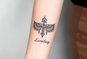 Crea un diseño significativo sobre la cultura egipcia y que tenga el nombre escrito por de bajo del diseño el nombre de mi hermana Lorelay tattoo idea