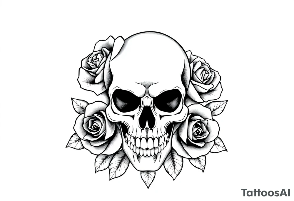 skull and roses tattoo idea