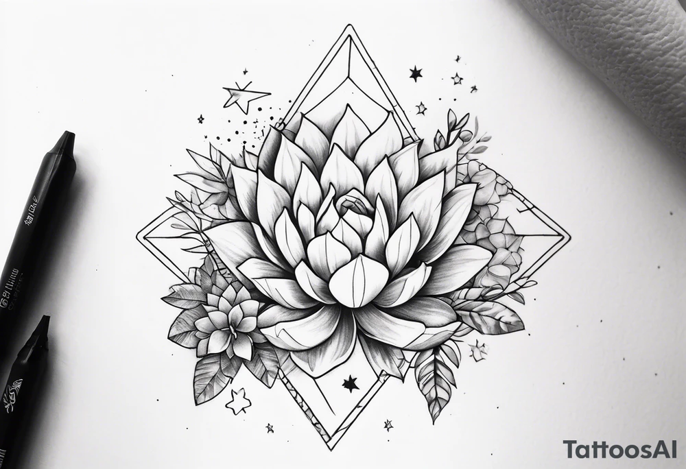 fine line with sun, stars, floral, dots, three succulents
. Sternum tattoo grey scale shading tattoo idea