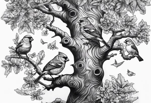 oak tree with finch birds tattoo idea