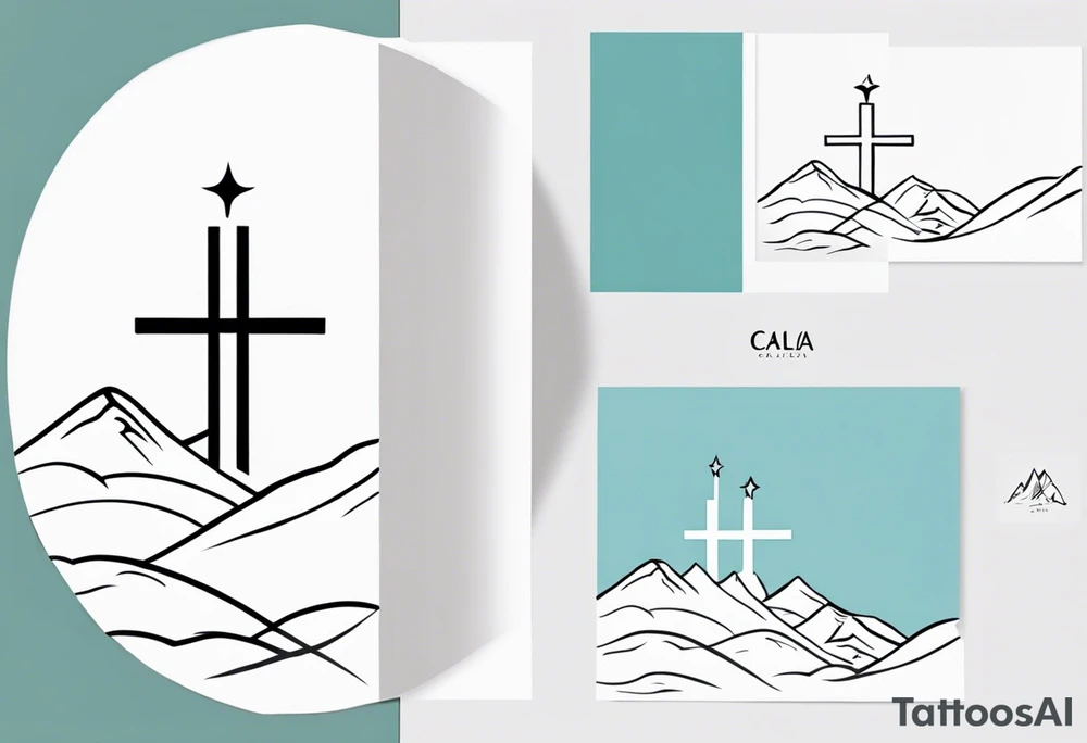 Cross with Mountains and the word "Cala" that is simple and small tattoo idea