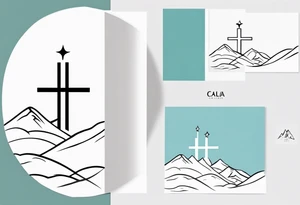 Cross with Mountains and the word "Cala" that is simple and small tattoo idea