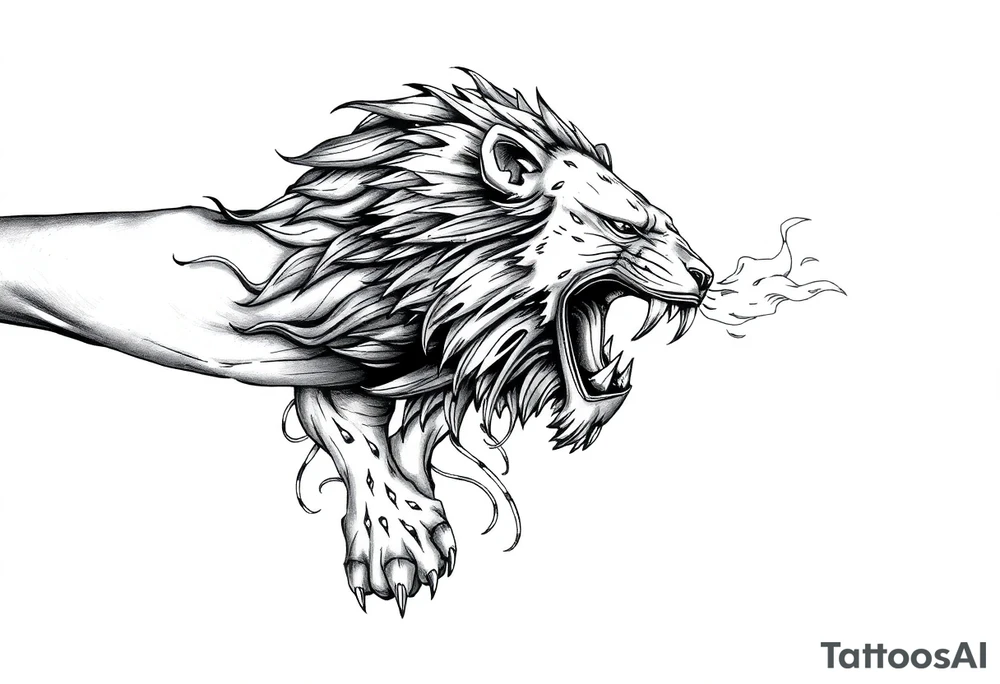 Respect comes from Admiration and Fear with a mechanical lion breathing fire tattoo idea