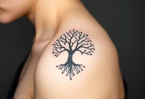mystical tree of life with cosmic roots and celestial branches tattoo idea