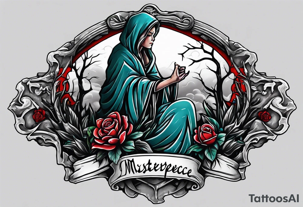Person emerging from grave. 
MIW Reincarnate written on gravestone tattoo idea