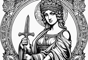 "I would like to depict Themis (Greek Goddess of Justice) cutting her own eyes with her sword." tattoo idea