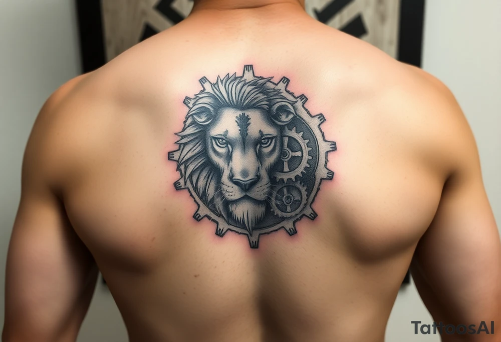 Lion made of gears tattoo idea