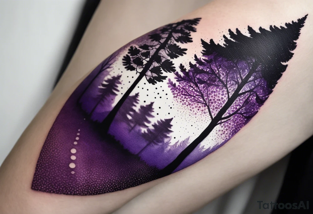 forest, abstract, on hand, no people, purple and black tattoo idea