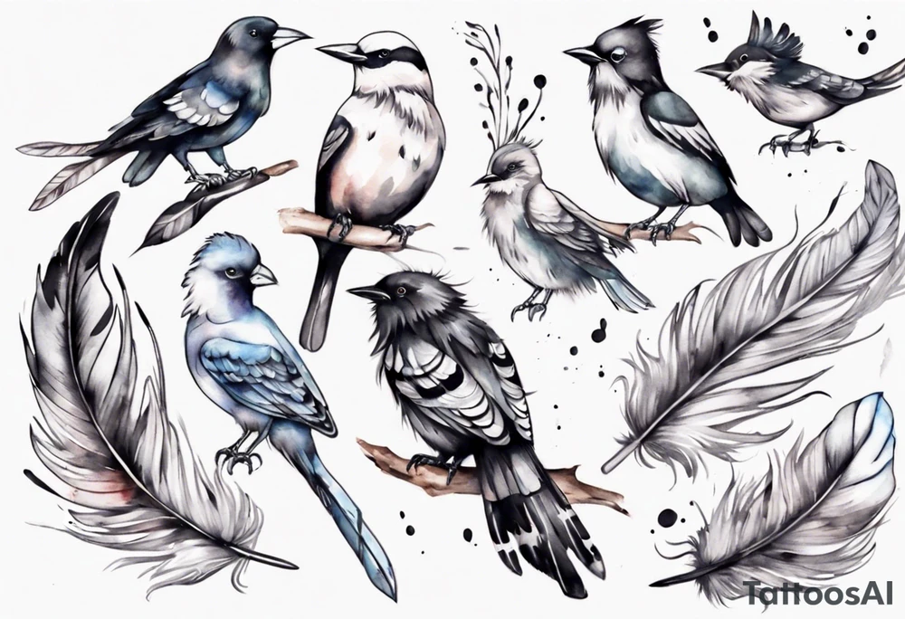 birds and feathers tattoo idea