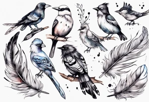 birds and feathers tattoo idea