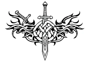 Armband tattoo of a sword with covered in a Celtic knot tattoo idea