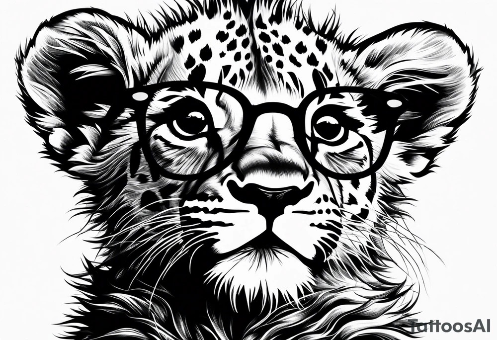 Lion cub wearing John Lennons glasses tattoo idea