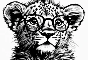 Lion cub wearing John Lennons glasses tattoo idea