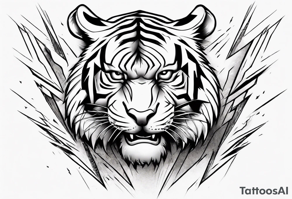 mythical ferocious tiger with lightning around it. The tattoo is for a forearm sleeve tattoo idea