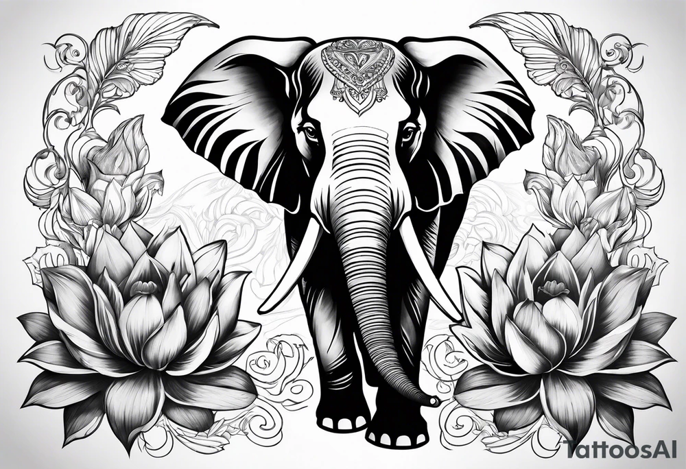 elephant, lotus & flying phoenix. tattoo idea