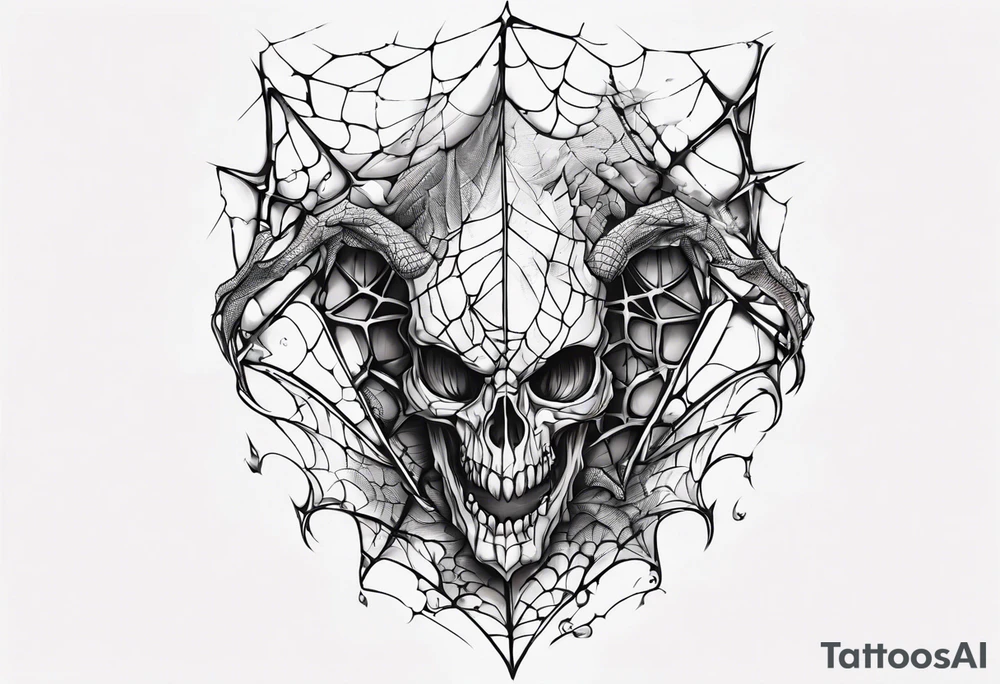 Shattered glass goblet tangled spiderweb dragon scales tattoo idea