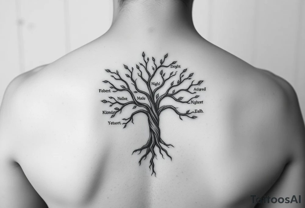 Family tree of 8 with names for woman tattoo idea