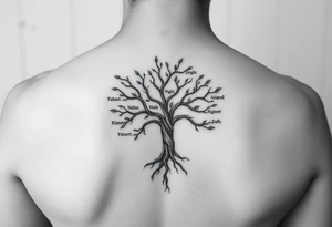 Family tree of 8 with names for woman tattoo idea